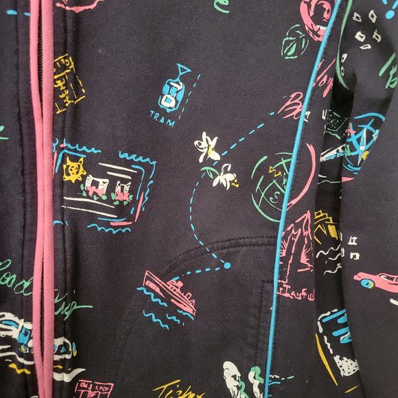 Koret Women's Vintage Black Novelty Travel Print Full Zip Jacket Pockets Size M - Picture 5 of 5